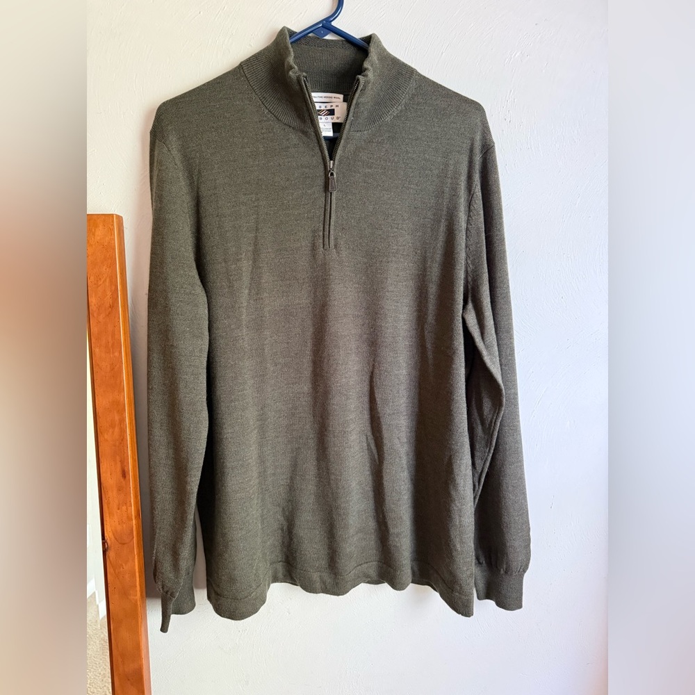 L/Merino wool 💯 NWOT  JOSEPH ABBOUD Men's Olive Green Half-Zip Sweater